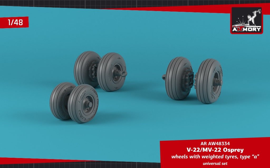 Armory Models AW48334 V-22/MV-22 Osprey wheels w/ weighted tires type “a” 1/48 – image 4
