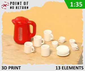 Point of no Return 3524056 Electric kettle with stand, four mugs, four sets of cup and saucer, set made of transparent resin 1/35