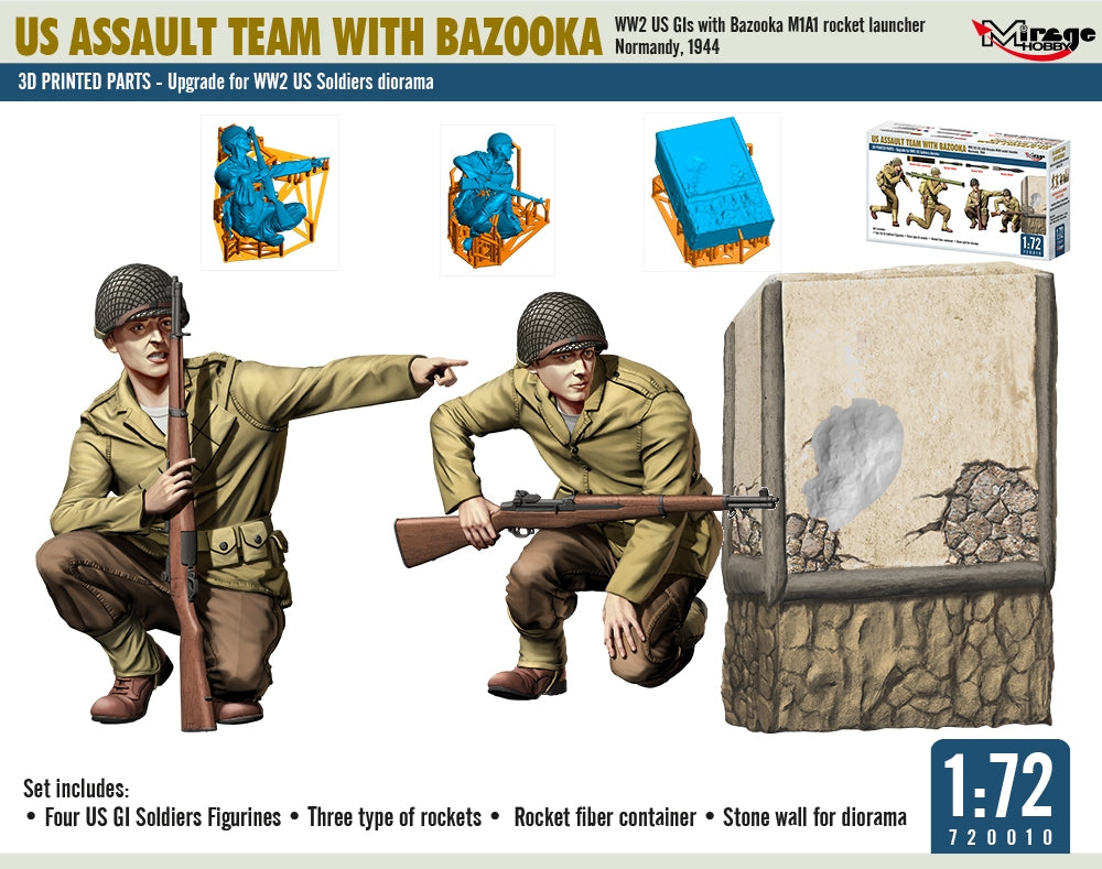 Mirage Hobby 720010 ÉQUIPE D&amp;#39;ASSAUT AMÉRICAINE AVEC BAZOOKA, GI américains de la Seconde Guerre mondiale avec lance-roquettes M1A1, Normandie, 1944, échelle 1/72 – image 4