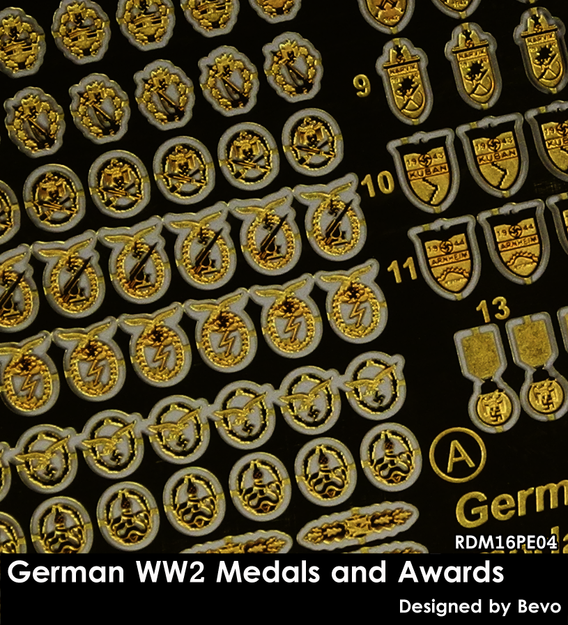 RADO Miniatures RDM16PE04 German WW2 Medals and Awards Set - Photo-etched set 1/16