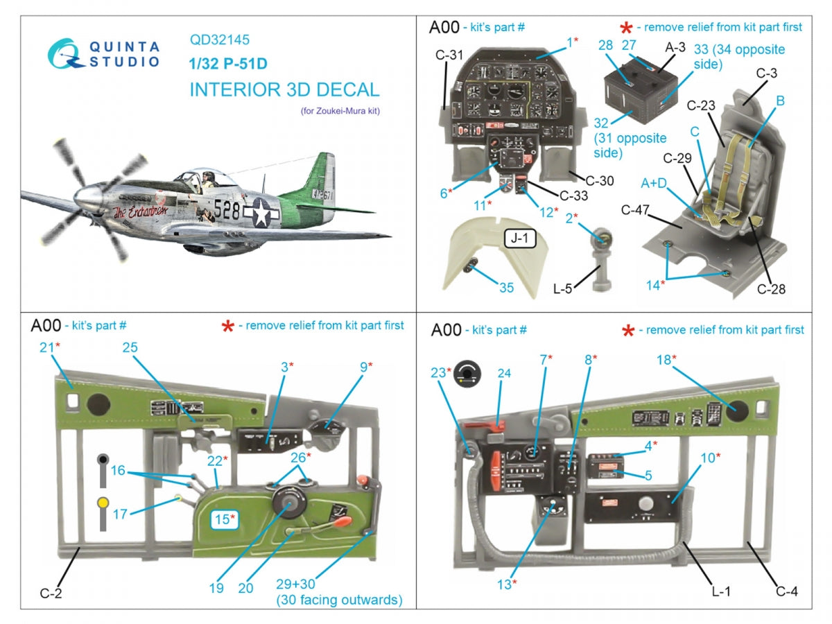 Quinta Studio QD32145 P-51D Mustang 3D-Printed &amp;amp; colored Interior on decal paper (Zoukei-Mura SWS) 1/32 – image 2