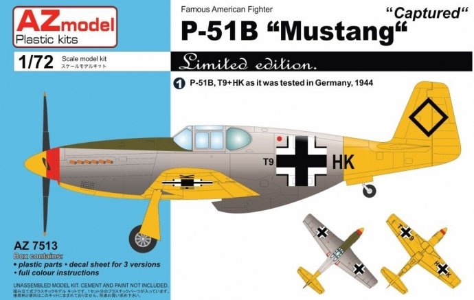 AZmodel AZ7513 P-51B Mustang &amp;quot;Captured&amp;quot; 1/72