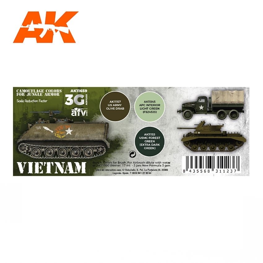 AK Interactive AK11659 3G VIETNAM CAMOUFLAGE COLORS FOR JUNGLE COLORS 3x17 ml – obrázek 2
