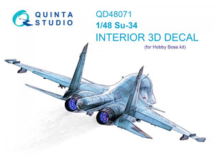 Quinta Studio QD48071 Su-34 3D-Printed &amp;amp; colored Interior on decal paper (HobbyBoss) 1/48