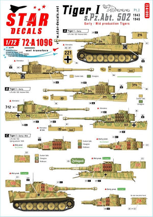 Star Decals 72-A1096 Tiger I. sPzAbt 502 # 2. Early/Mid production Tigers.1943-45. 1/72