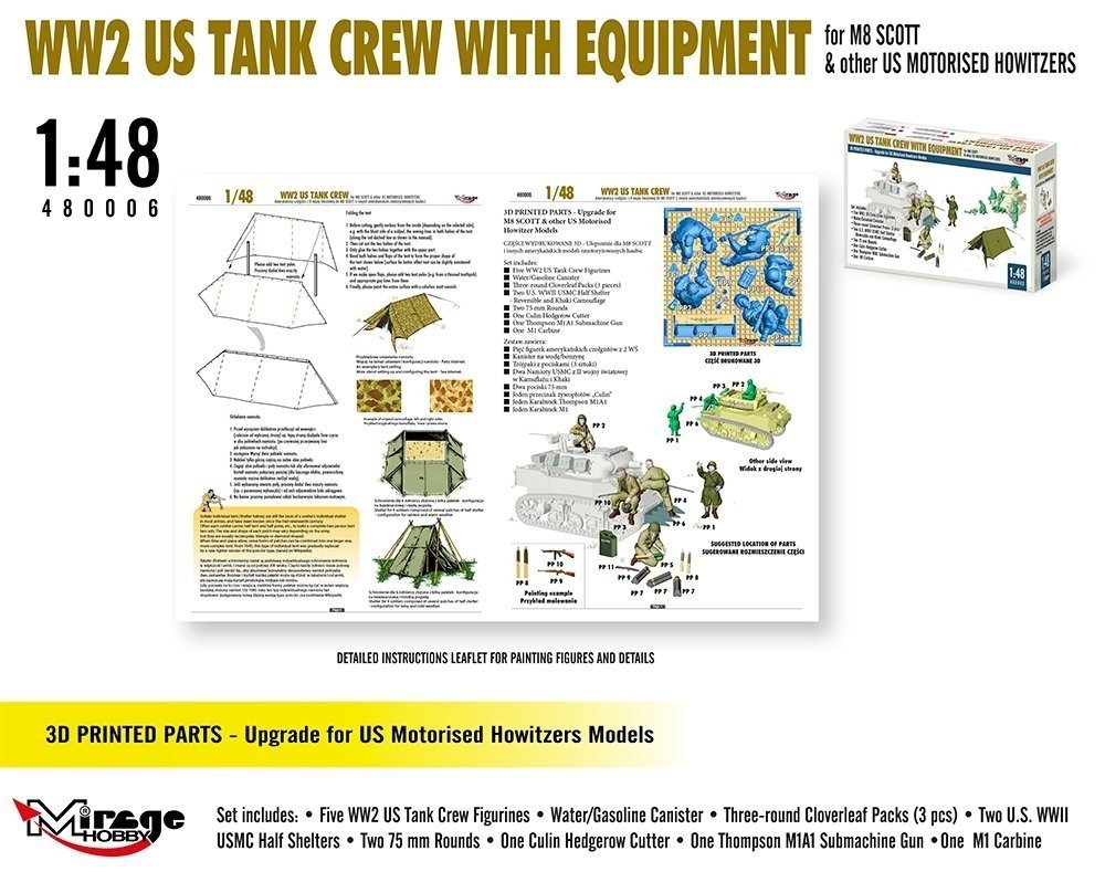 Mirage Hobby 480006 WW2 US Tank Crew With Equipment For M8 Scott And Other US Motorized Howitzers 1/48 – image 3