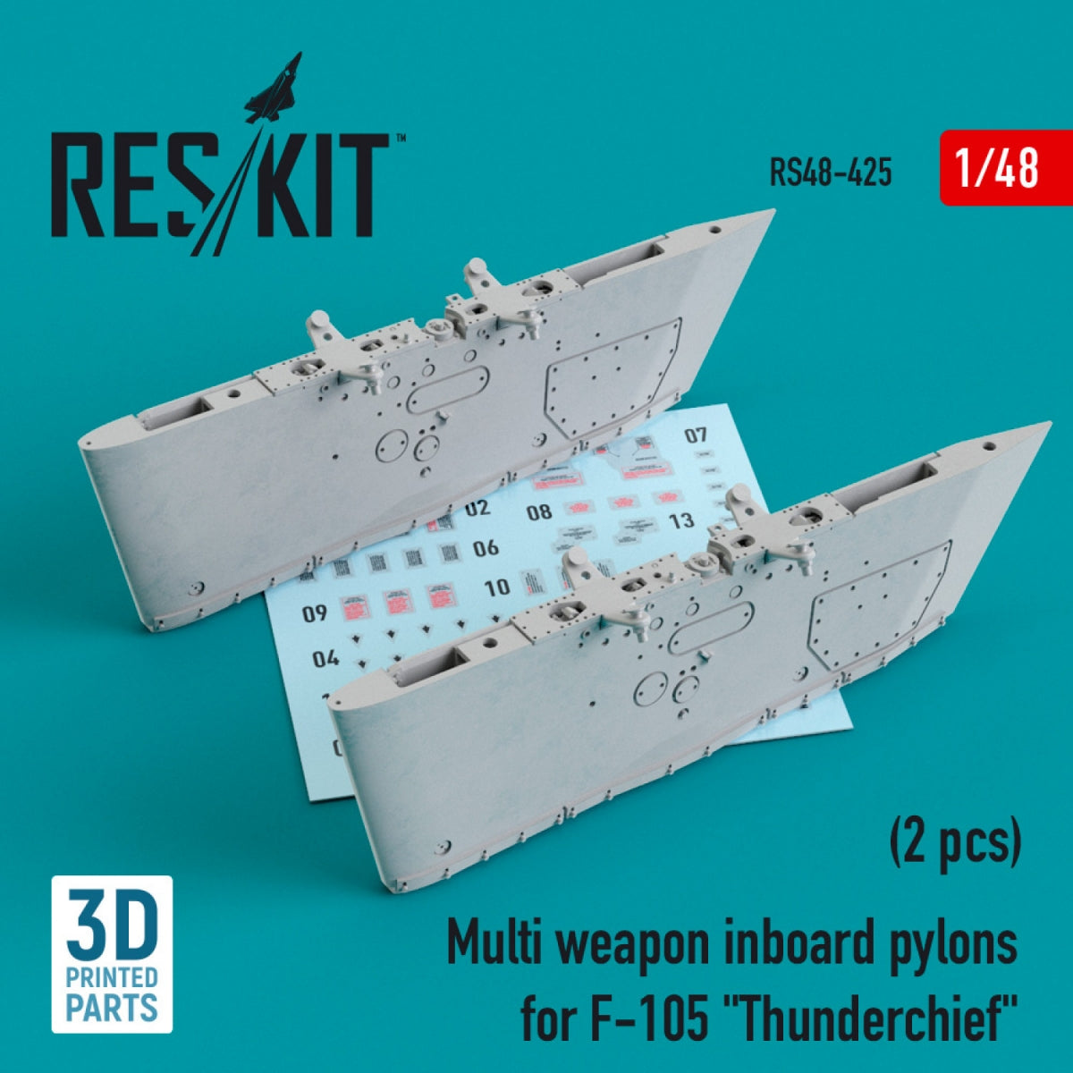 RESKIT RS48-0425 MULTI WEAPON INBOARD PYLONS FOR F-105 "THUNDERCHIEF" (2 PCS) (3D PRINTED) 1/48
