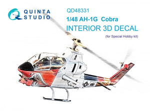 Quinta Studio QD48331 AH-1G 3D-Printed &amp;amp; colored Interior on decal paper (Special Hobby) 1/48