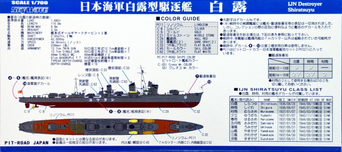 Pit-Road W135 IJN Destroyer Shiratsuyu with hull parts 1/700 – obrázek 4