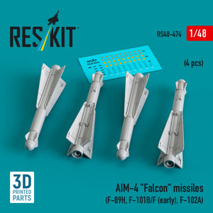 RESKIT RS48-0474 AIM-4 &amp;quot;Falcon&amp;quot; missiles (4 pcs) (3D Printed) 1/48