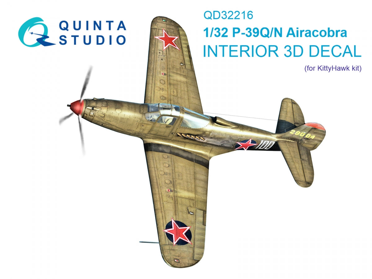 Quinta Studio QD32216 P-39Q/N Airacobra 3D-Printed colored Interior on decal paper (KittyHawk) 1/32