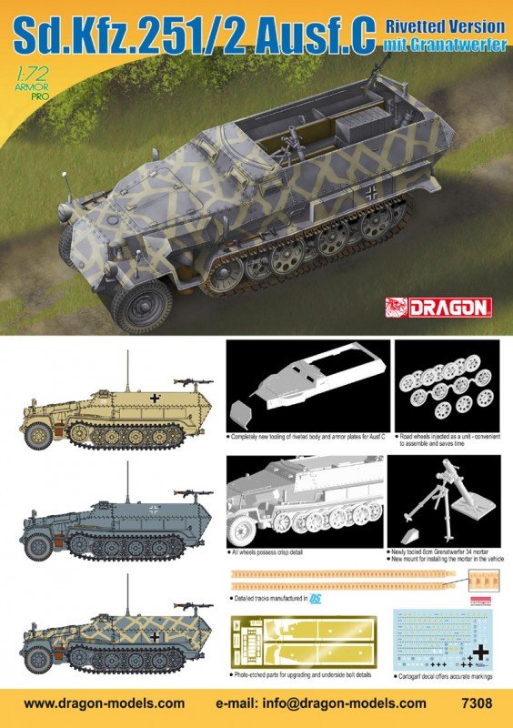 Dragon 7308 Sd.Kfz.251/2 Ausf.C Rivetted Version with Granatwerfer (1/72)