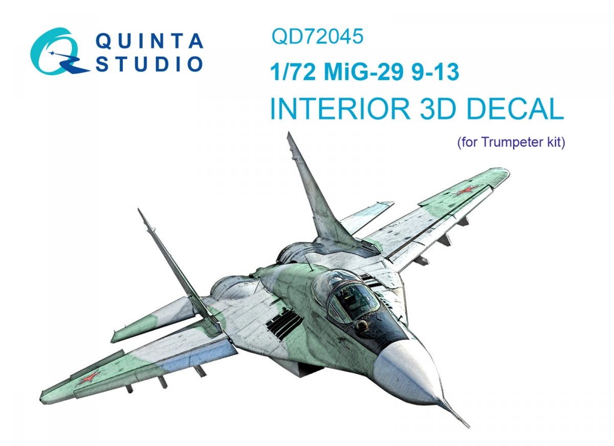 Quinta Studio QD72045 MiG-29 9-13 3D-Printed &amp; colored Interior on decal paper (Trumpeter) 1/72