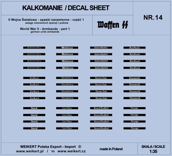 Weikert Decals DEC214 Shoulder Bands - Ribbons of German Divisions and Regiments ver.1 - vol.14 1/35