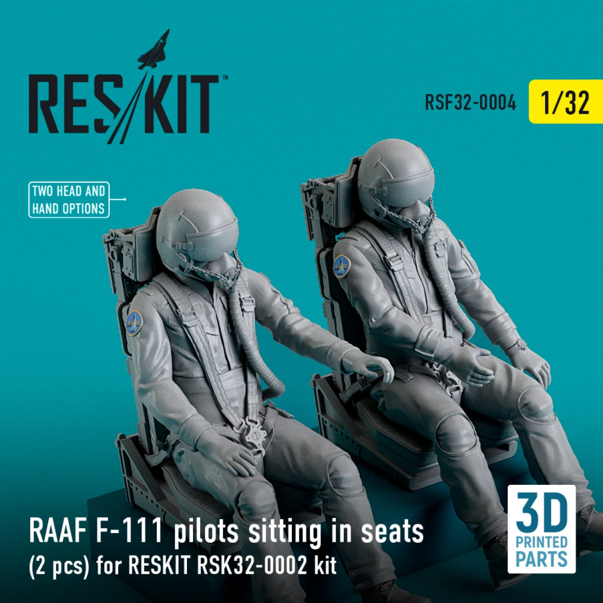 RESKIT RSF32-0004 PILOTES DE F-111 DE LA RAAF ASSIS DANS LEURS SIÈGES (2 PIÈCES) POUR MAQUETTE RESKIT RSK32-0002 (IMPRIMÉE EN 3D) 1/32
