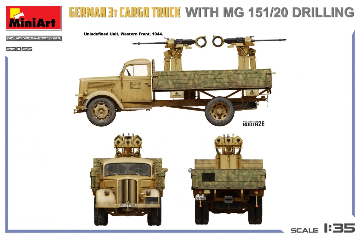 MiniArt 53055 Gewrman 3t Cargo Truck with MG 151/20 Drilling 1/35