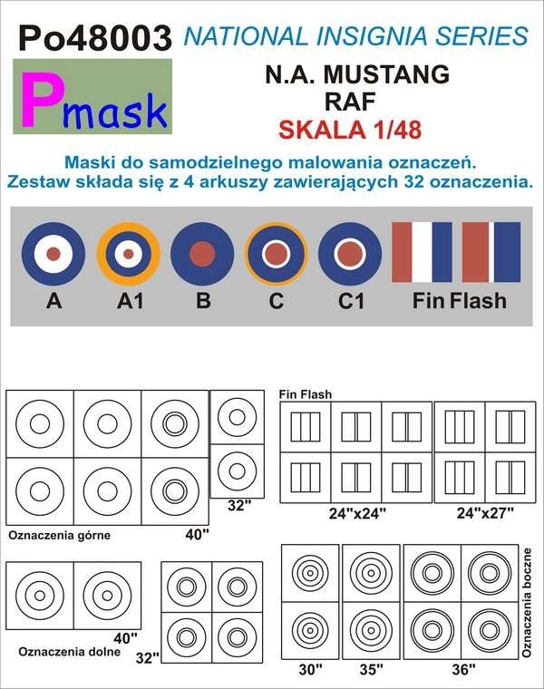 P-Mask PO48003 MASKS FOR PAINTING MARKINGS FOR MUSTANG RAF (1/48)