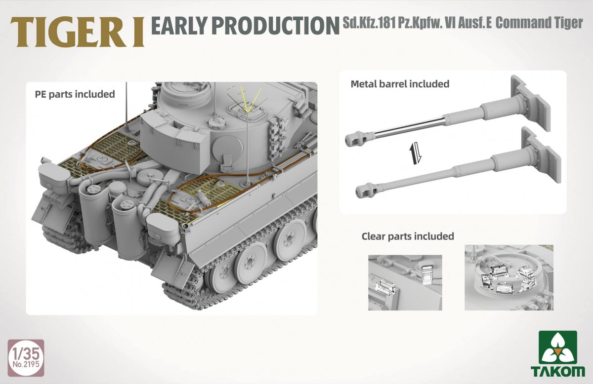 Takom 2195 TIGER I EARLY-PRODUCTION Sd.Kfz.181 Pz.Kpfw.VI Ausf.E Command Tiger 1/35 – obrázek 2