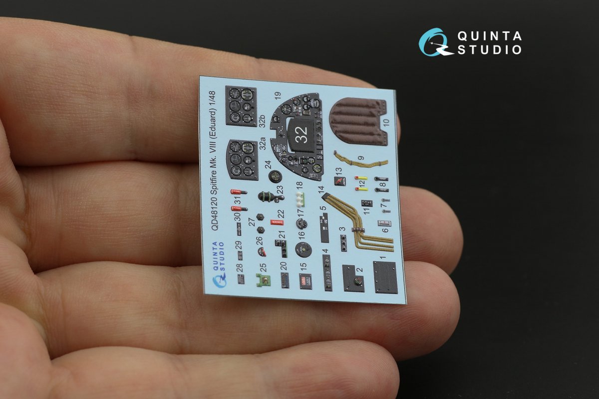 Quinta Studio QD48120 Spitfire Mk.VIII 3D-Printed &amp;amp; colored Interior on decal paper (Eduard) 1/48 – immagine 5
