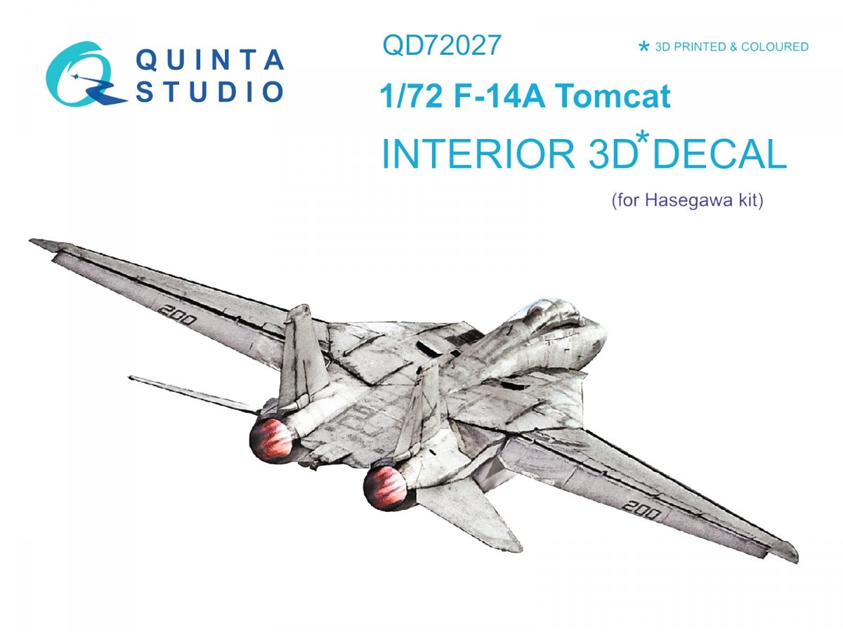 Quinta Studio QD72027 F-14A 3D-Printed &amp; colored Interior on decal paper (for Hasegawa kit) 1/72