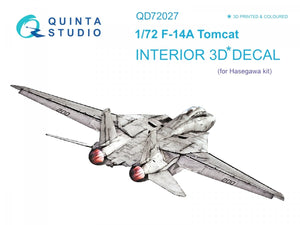 Quinta Studio QD72027 F-14A 3D-Printed &amp;amp; colored Interior on decal paper (for Hasegawa kit) 1/72