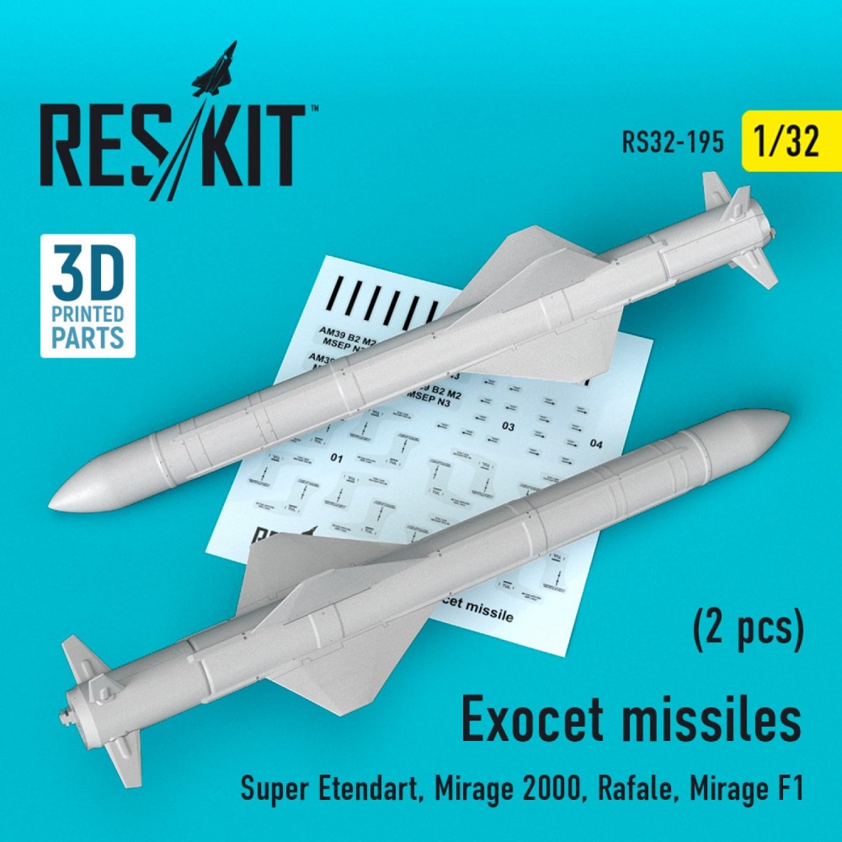 RESKIT RS32-0195 EXOCET MISSILES (2PCS) 1/32