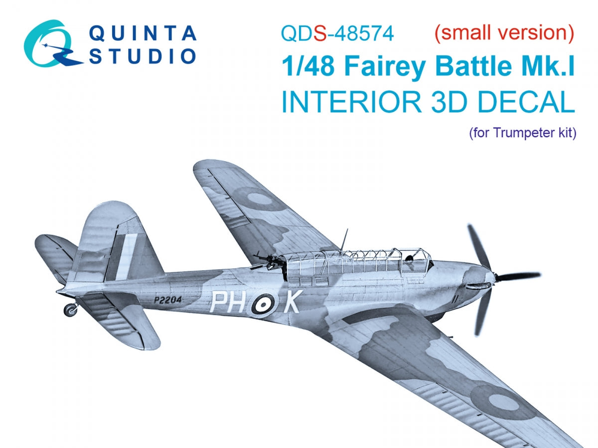 Quinta Studio QDS-48574 Fairey Battle Mk.I 3D-Printed &amp; colored Interior on decal paper (Trumpeter) (small version) 1/48