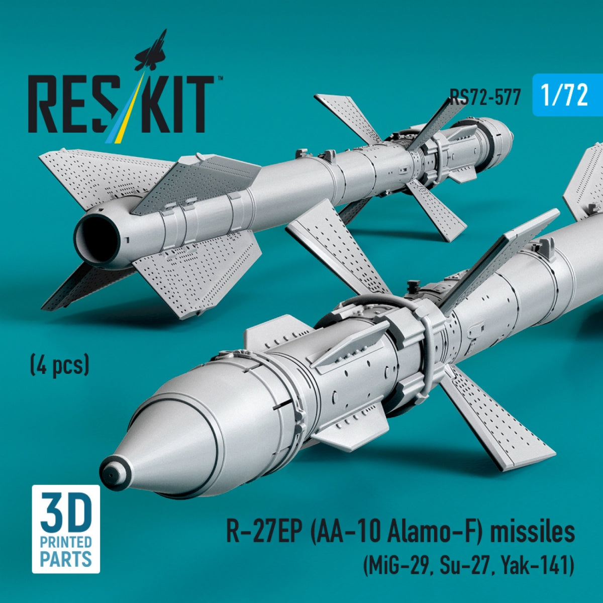 RESKIT RS72-0577 R-27EP (AA-10 Alamo-F) missiles (4 pcs) (MiG-29, Su-27, Yak-141) (3D Printed) 1/72