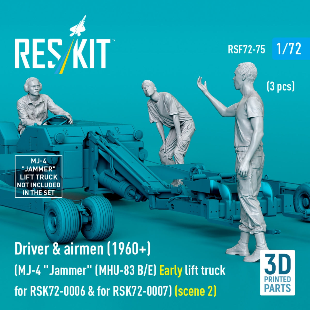 RESKIT RSF72-0075 Conducteur et aviateurs (1960+) (3 pièces) (MJ-4 « Jammer » (MHU-83 B/E) Chariot élévateur ancien pour RSK72-0006 et RSK72-0007) (scène 2) (Impression 3D) 1/72  – image 2