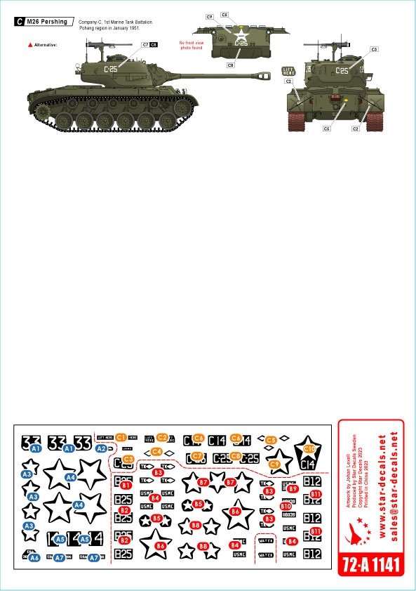 Star Decals 72-A1141 Korean War 1950-53 #2. USMC Tanks. Pershing. 1/72 – Bild 2