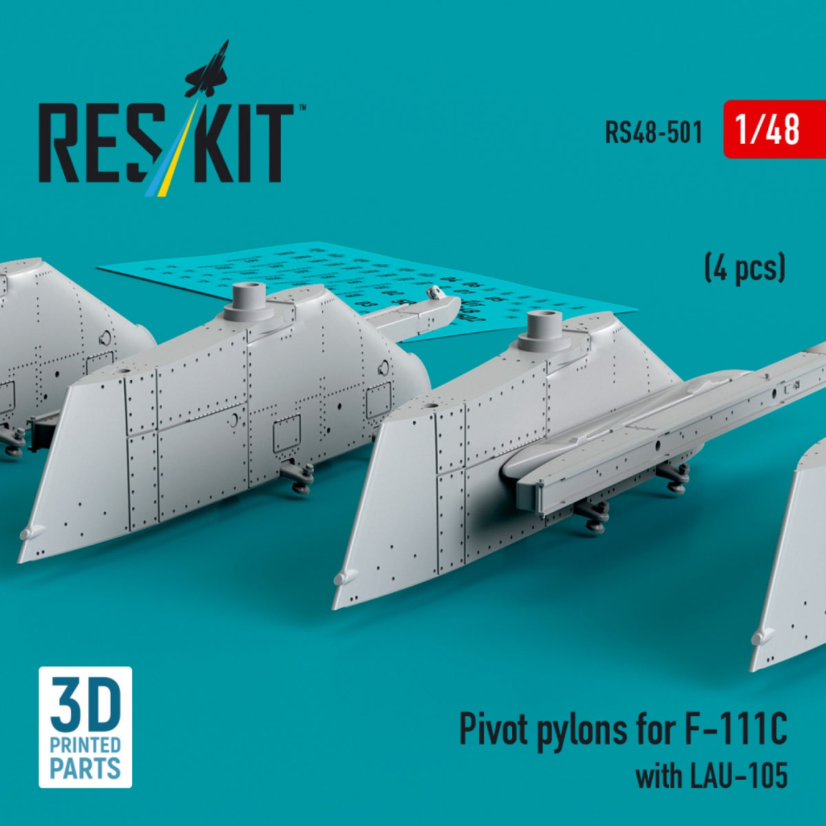RESKIT RS48-0501 Pivot pylons for F-111C with LAU-105 (4 pcs) (3D Printed) 1/48 – image 2