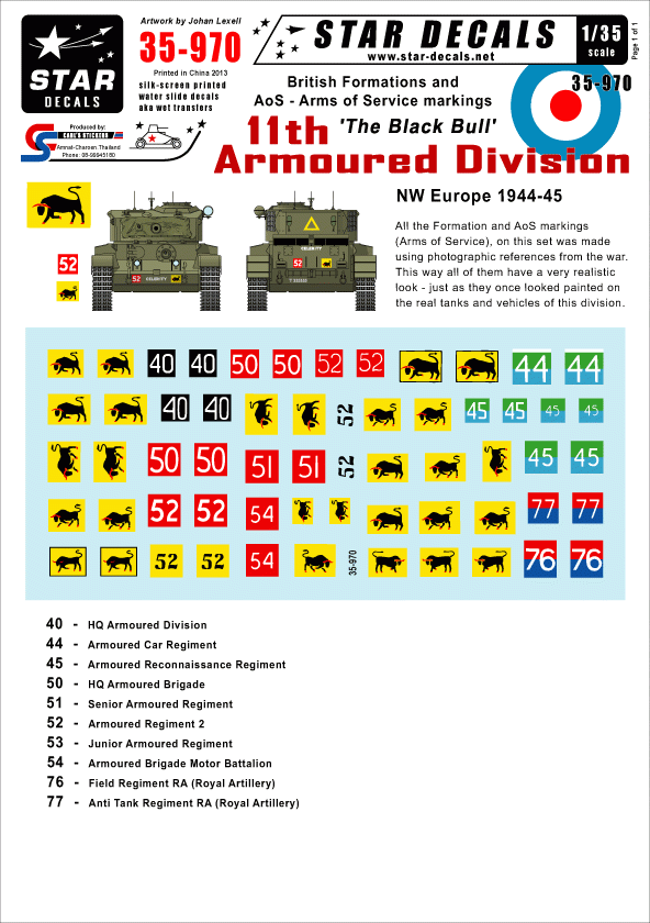 Star Decals 35-970 British 11th Armored Division 1/35