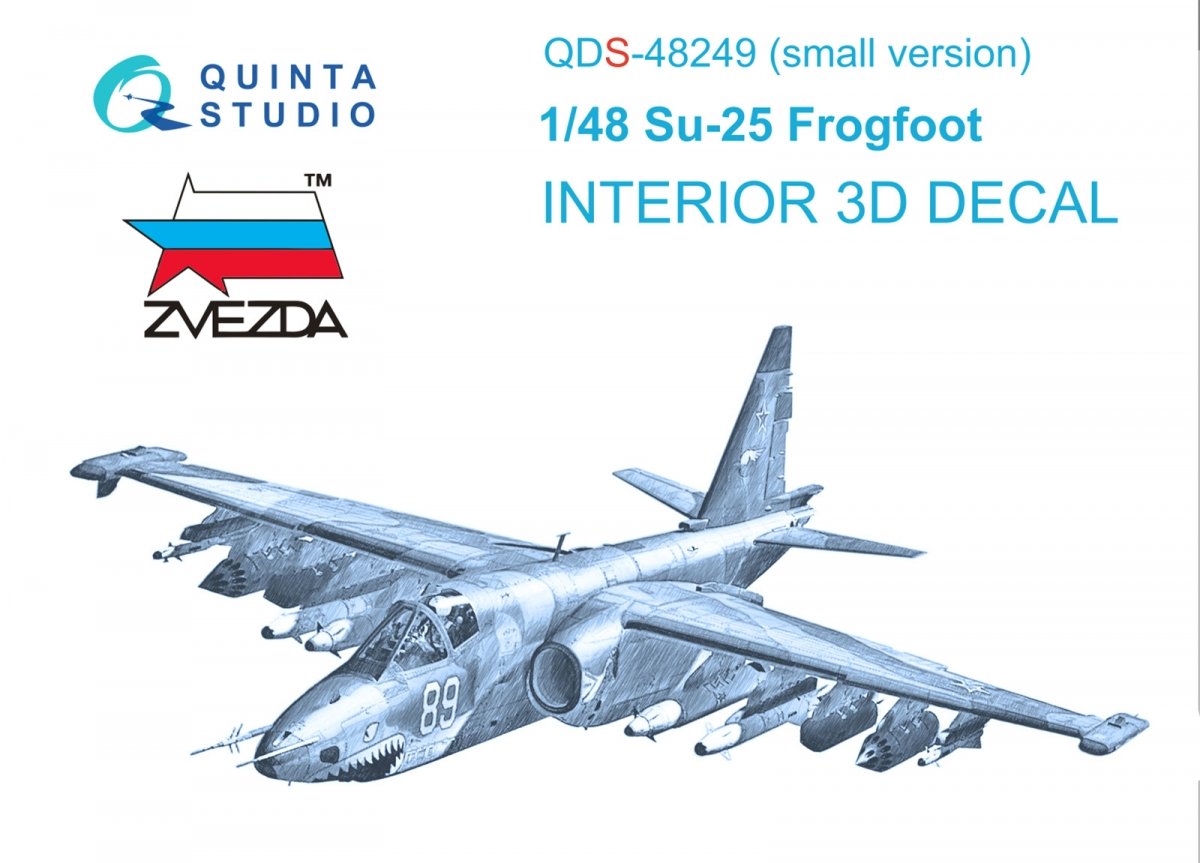 Quinta Studio QDS-48249 Su-25 3D-Printed &amp; colored Interior on decal paper (Zvezda) 1/48