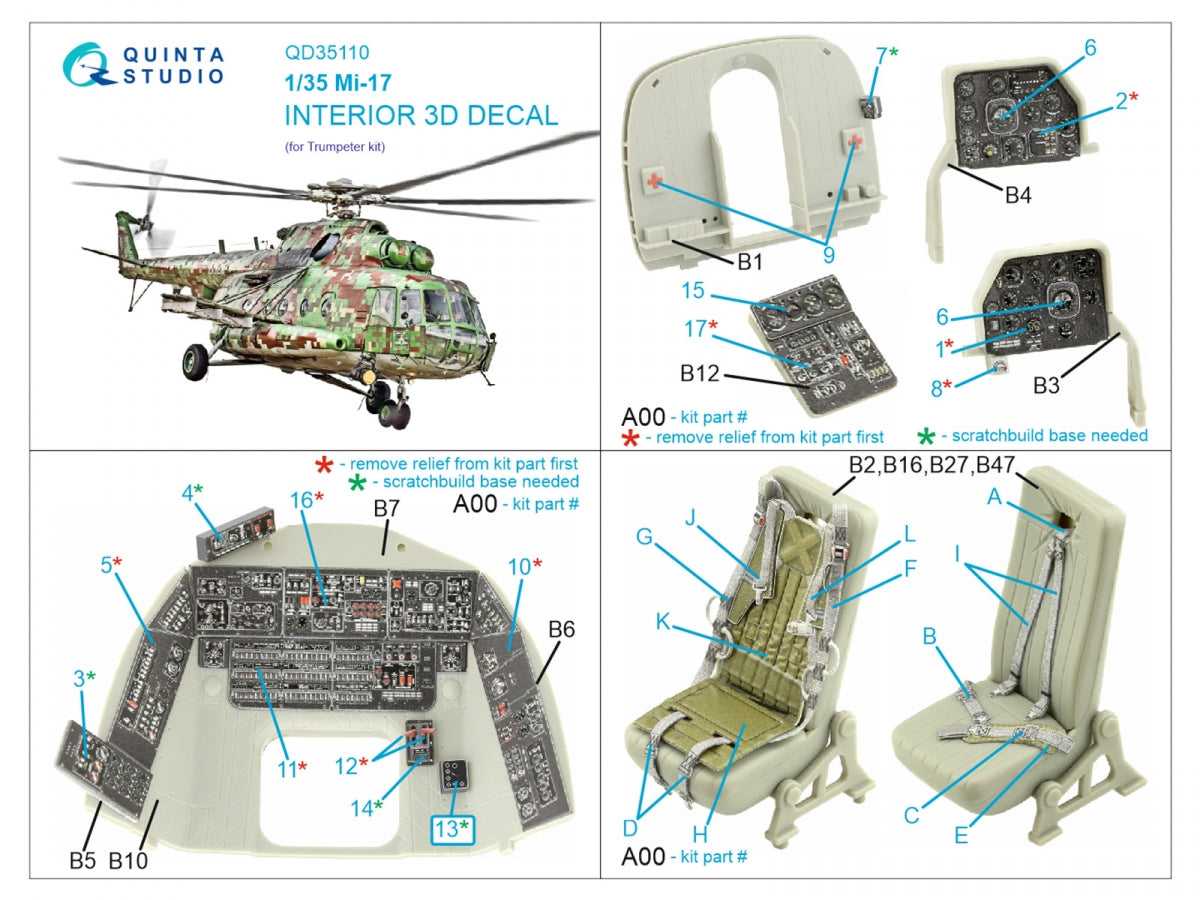 Quinta Studio QD35110 Mi-17 3D-Printed colored Interior on decal paper (Trumpeter) 1/35 – Bild 2