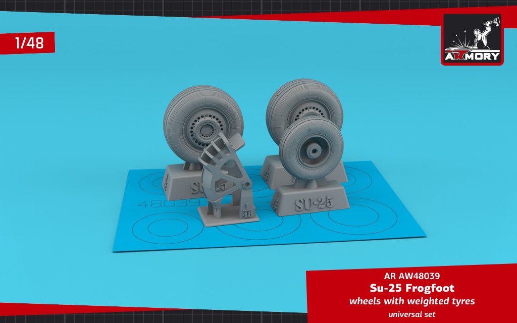 Armory Models AW48039 Sukhoj Su-25 Frogfoot wheels w/ weighted tires, mudguard 1/48