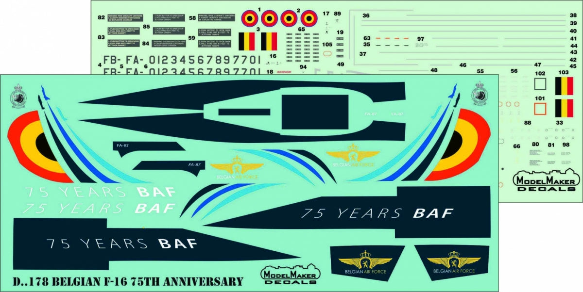 Décalcomanies ModelMaker D48178 F-16 belge 75e anniversaire 1/48  – image 2