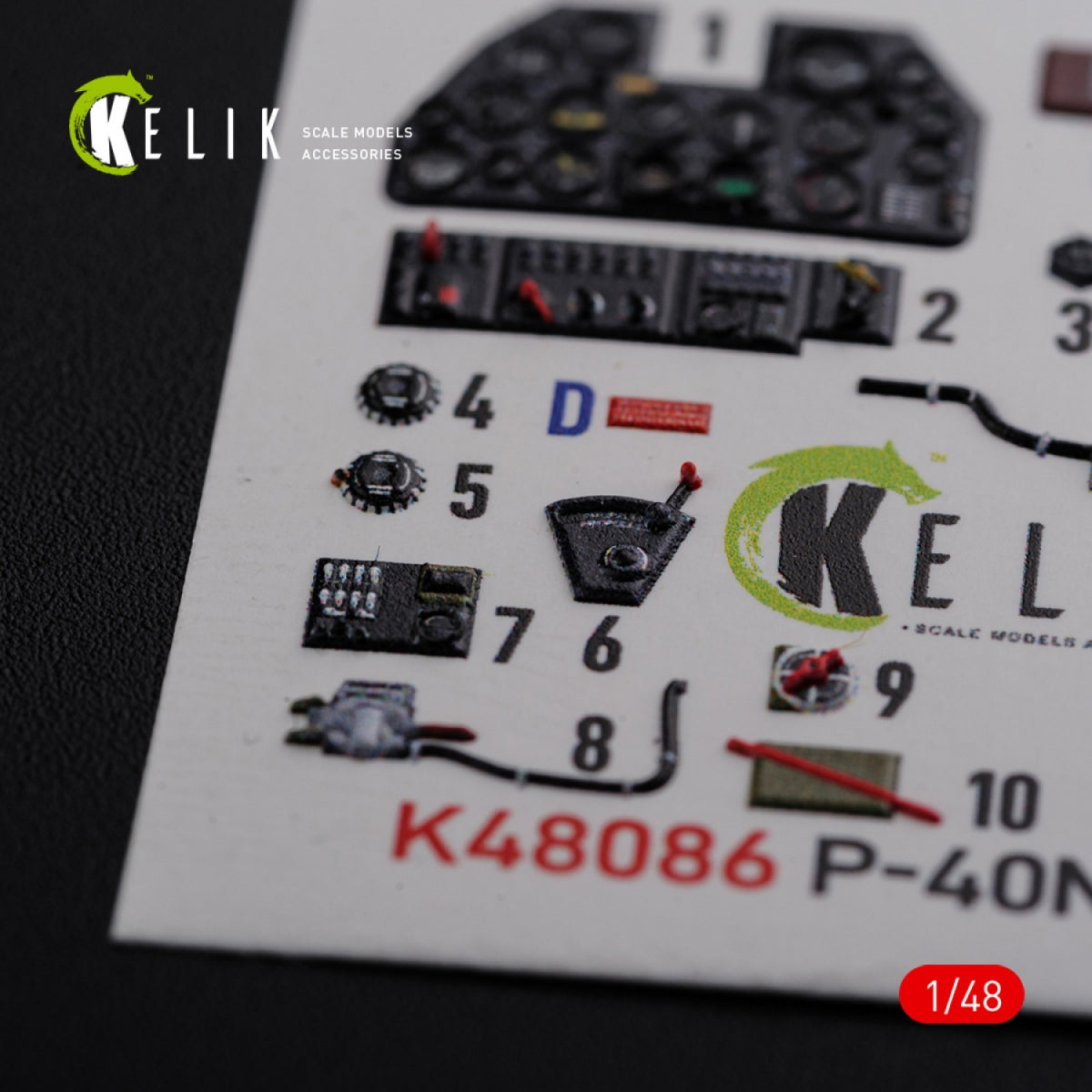 Décalcomanies 3D intérieures KELIK K48086 P-40N pour maquette Academy au 1/48 – image 4