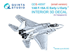Quinta Studio QDS-48597 F-15A/F-15C Early/F-15J Early 3D-Printed &amp;amp; colored Interior on decal paper (Hasegawa) (Small version) 1/48