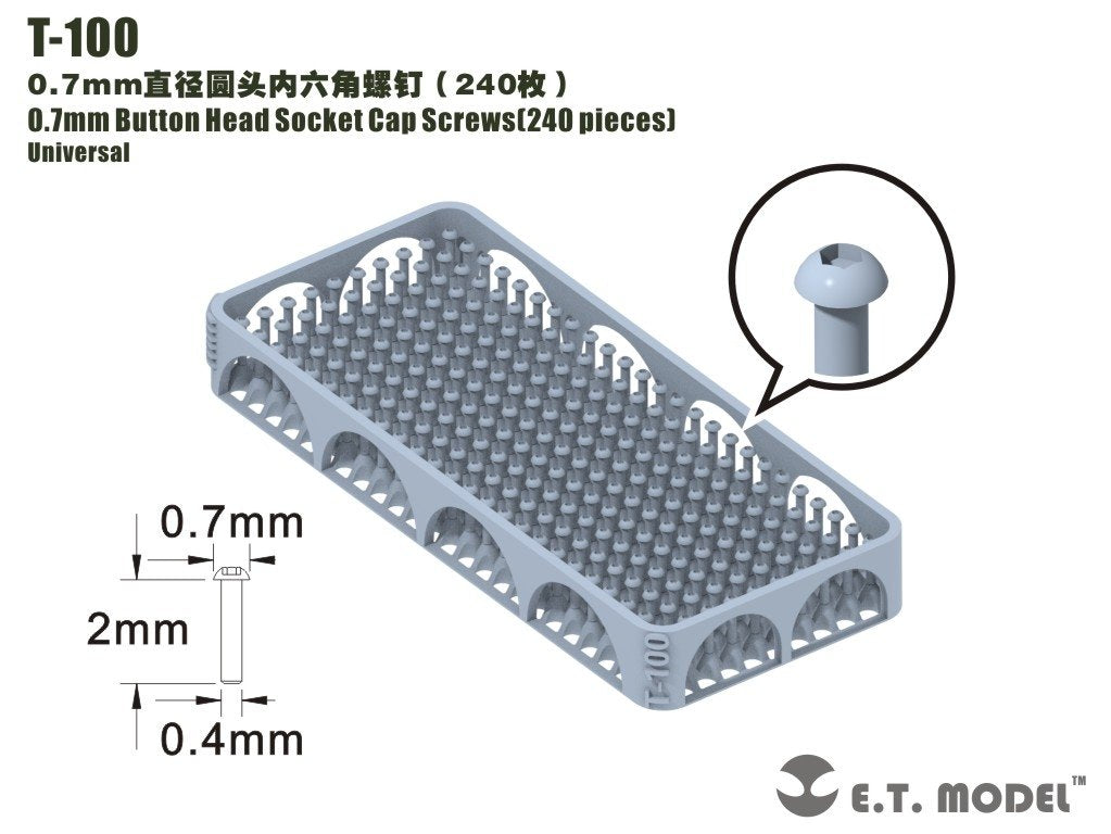 Vis à tête cylindrique creuse ET modèle T-100, 0,7 mm, 240 pièces 