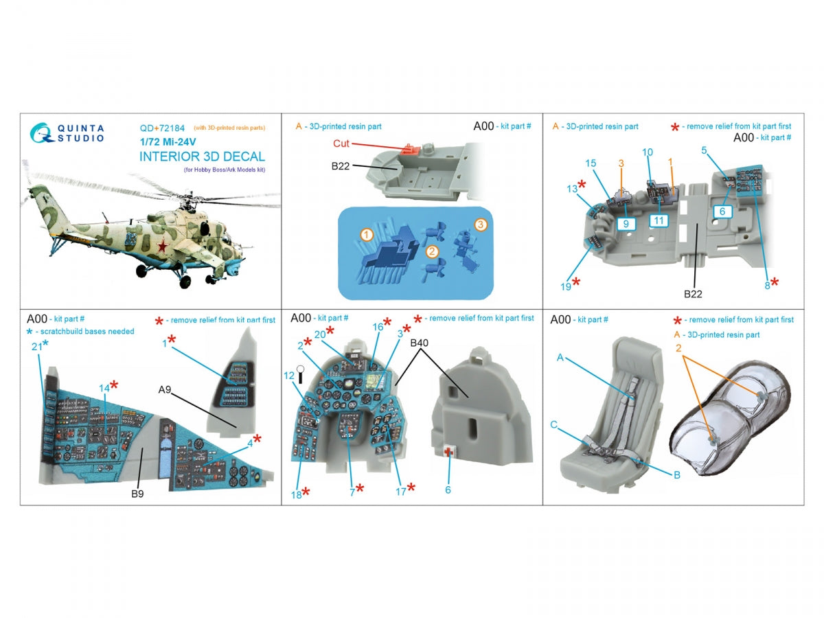 Quinta Studio QD+72184 Mi-24V 3D-Printed &amp;amp; colored Interior on decal paper (Hobby Boss/ARK Models) (with 3D-printed resin parts) 1/72 – immagine 12