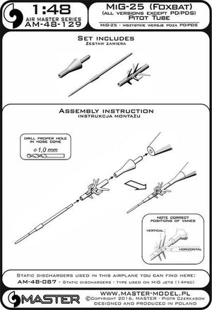 Master AM-48-129 MiG-25 (Foxbat) (all versions except PD/PDS) - Pitot Tube 1/48 – obrázek 4