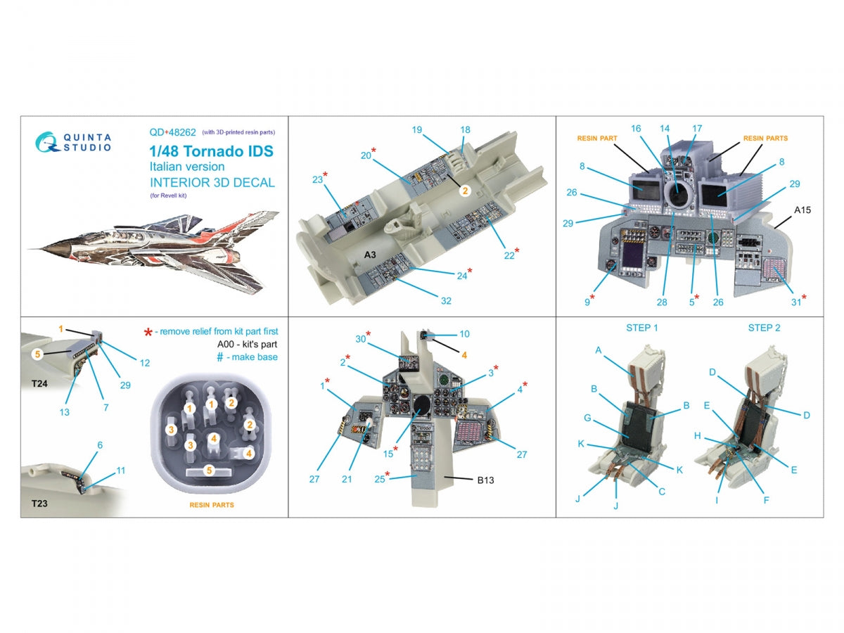 Quinta Studio QD+48262 Tornado IDS Italian 3D-Printed &amp;amp; colored Interior on decal paper (Revell) (with 3D-printed resin parts) 1/48 – Bild 2