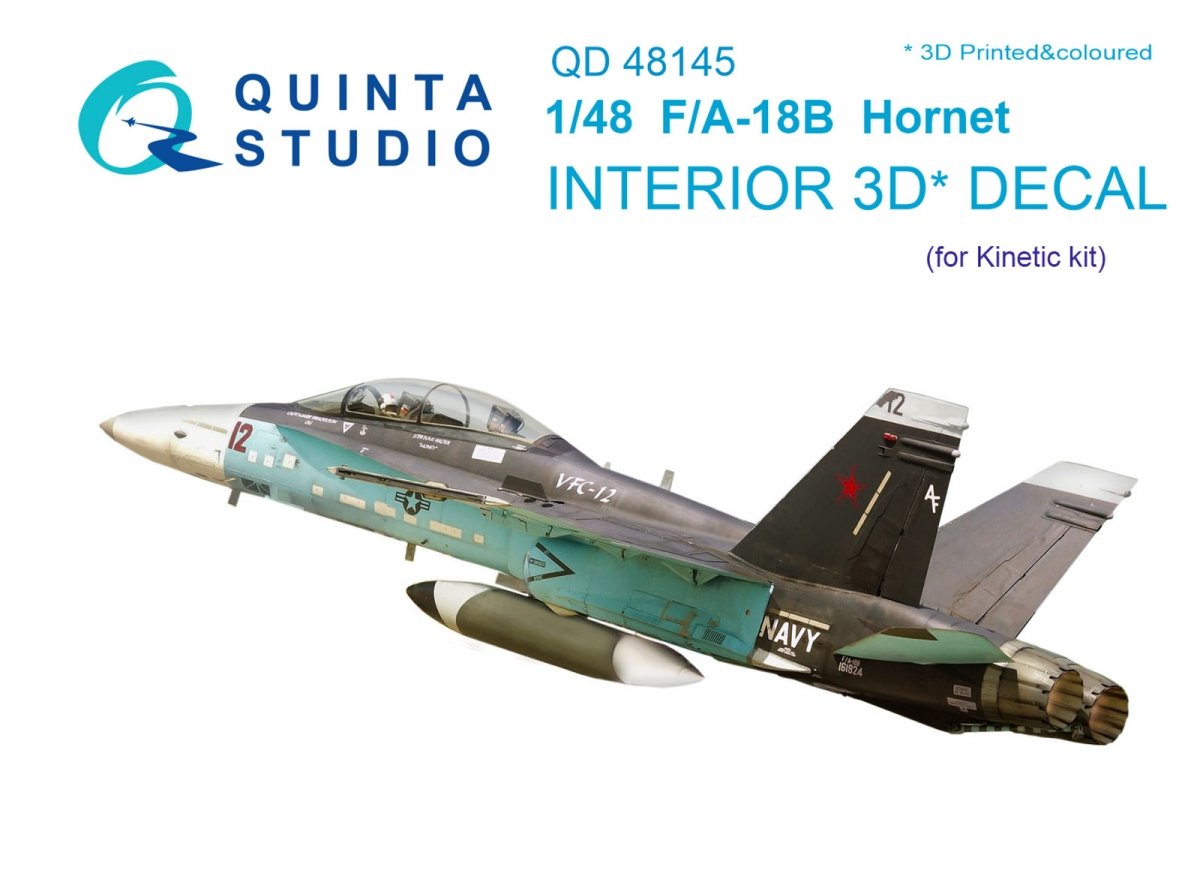 Quinta Studio QD48145 F/A-18B 3D-Printed &amp;amp; colored Interior on decal paper (for Kinetic kit) 1/48