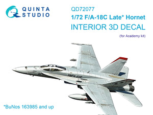Quinta Studio QD72077 F/A-18C late 3D-Printed &amp;amp; colored Interior on decal paper (Academy) 1/72