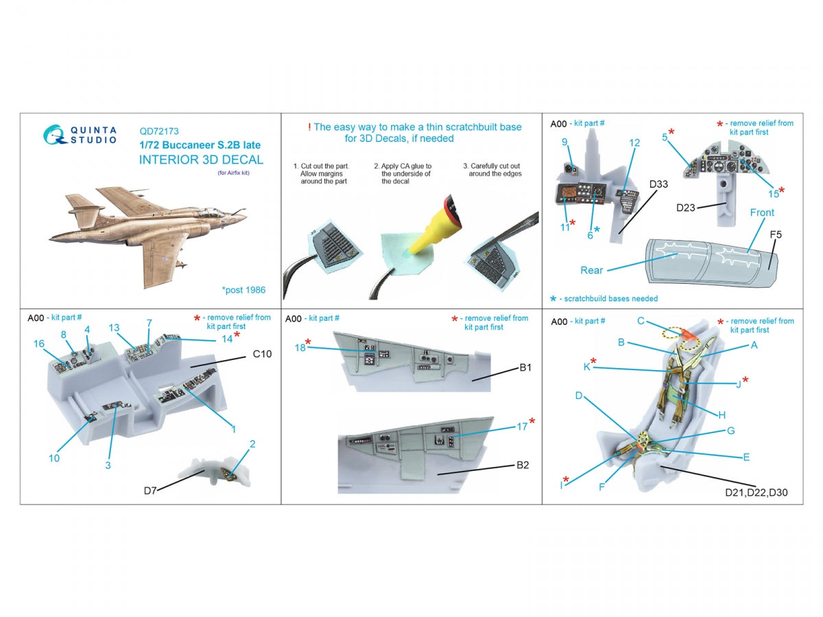 Quinta Studio QD72173 Blackburn Buccanneer S.2B Late 3D-Printed &amp;amp; colored Interior on decal paper (Airfix) 1/72 – obrázek 3