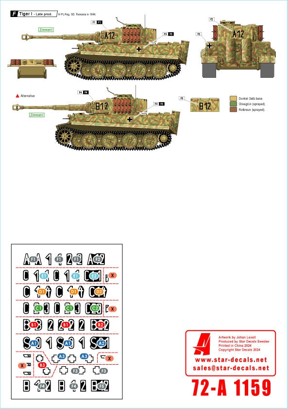Star Decals 72-A1159 Grossdeutschland Tigers. 1943-44. Tiger I Early, Mid and Late production 1/72 – image 2