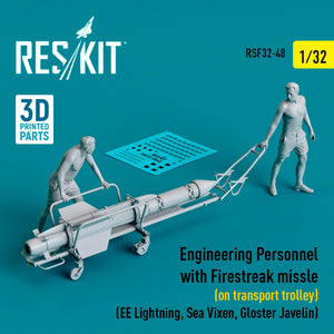 RESKIT RSF32-0048 Engineering Personnel with Firestreak missile (on transport trolley) (EE Lightning, Sea Vixen, Gloster Javelin) (3D Printed) 1/32