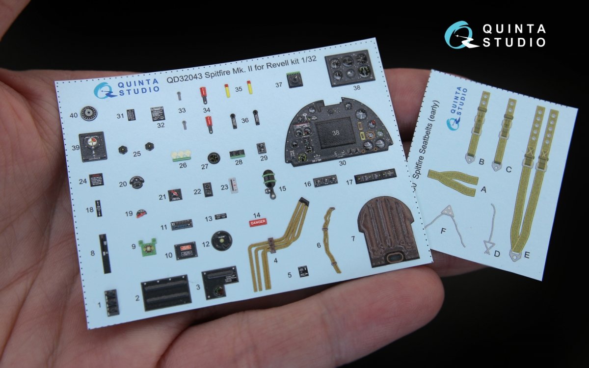 Quinta Studio QD32043 Spitfire Mk. II 3D-Printed &amp;amp; colored Interior on decal paper (for Revell kit) 1/32 – Bild 2