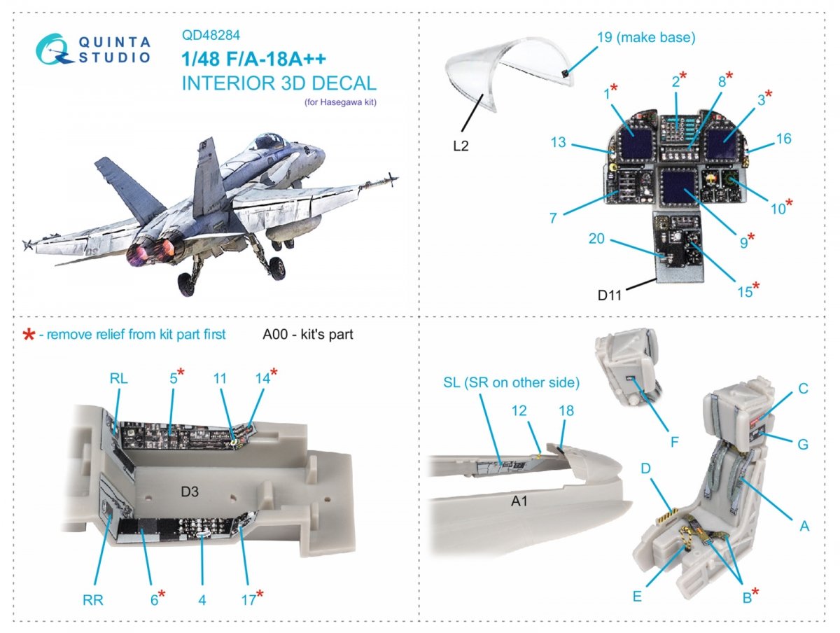 Quinta Studio QD48284 F/A-18A++ 3D-Printed &amp;amp; colored Interior on decal paper (Hasegawa) 1/48 – image 2