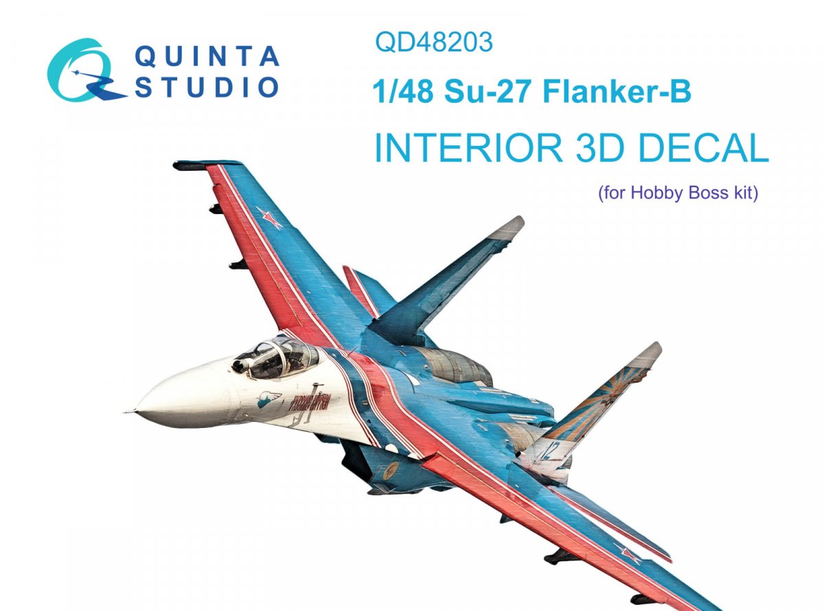 Quinta Studio QD48203 Su-27 3D-Printed &amp; colored Interior on decal paper ( Hobby Boss ) 1/48